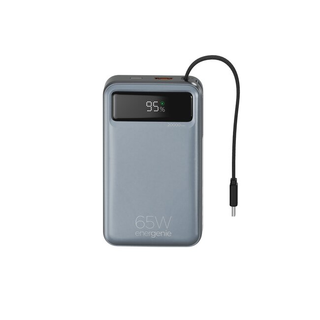 65 W Snelladende powerbank met geÃ¯ntegreerde kabels, 20000 mAh, zwart