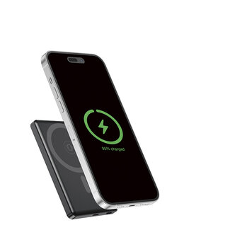 Gembird 15 W Magnetic wireless powerbank with LCD, 5000 mAh, black
