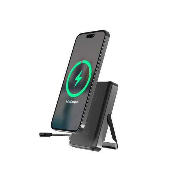 15 W magnetische draadloze powerbank met geÃ¯ntegreerde standaard, 10000 mAh, zwart