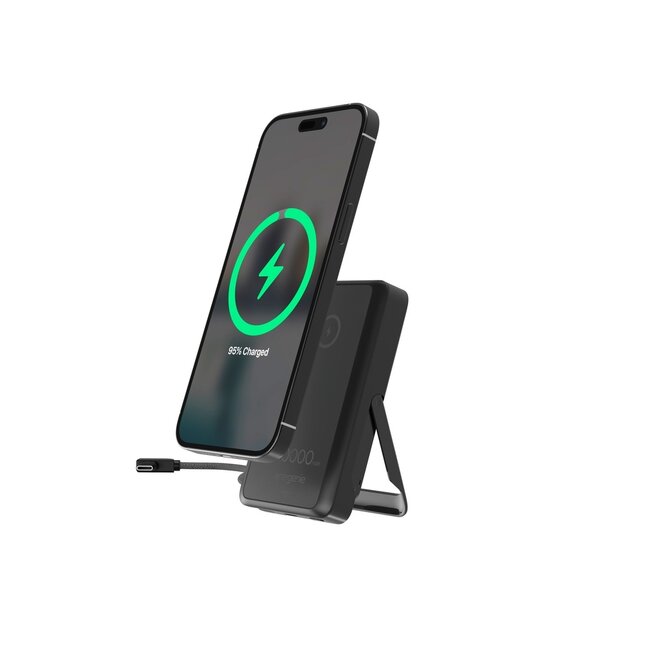 15 W magnetische draadloze powerbank met geÃ¯ntegreerde standaard, 10000 mAh, zwart