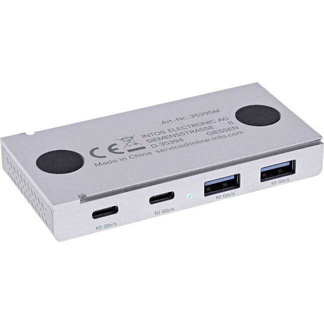 InLine magnetische USB hub (USB-A/USB-C) | 2x USB-C + 2x USB-A | USB3.1 10 Gbps | aluminium | 1,5 meter