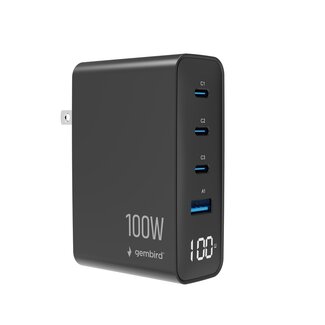 Gembird 4-poorts 100 W GaN USB-snellader, LCD, zwart