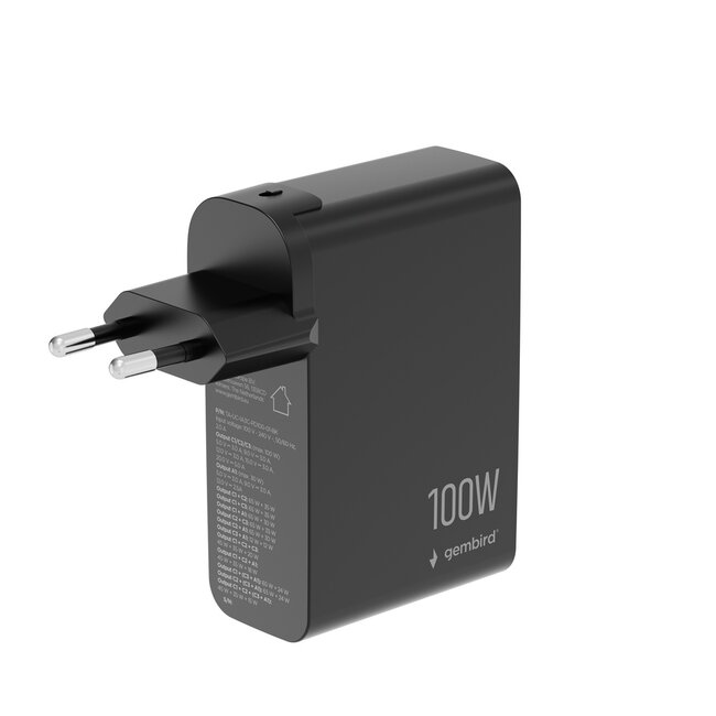 4-poorts 100 W GaN USB-snellader, LCD, zwart