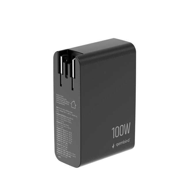 4-poorts 100 W GaN USB-snellader, LCD, zwart