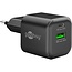 Goobay nano USB lader | USB-C PD + USB-A QC | GaN | 20W | zwart