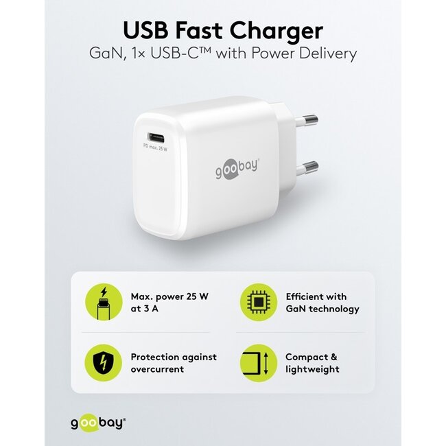 Goobay USB lader | USB-C PD | GaN | 25W | wit