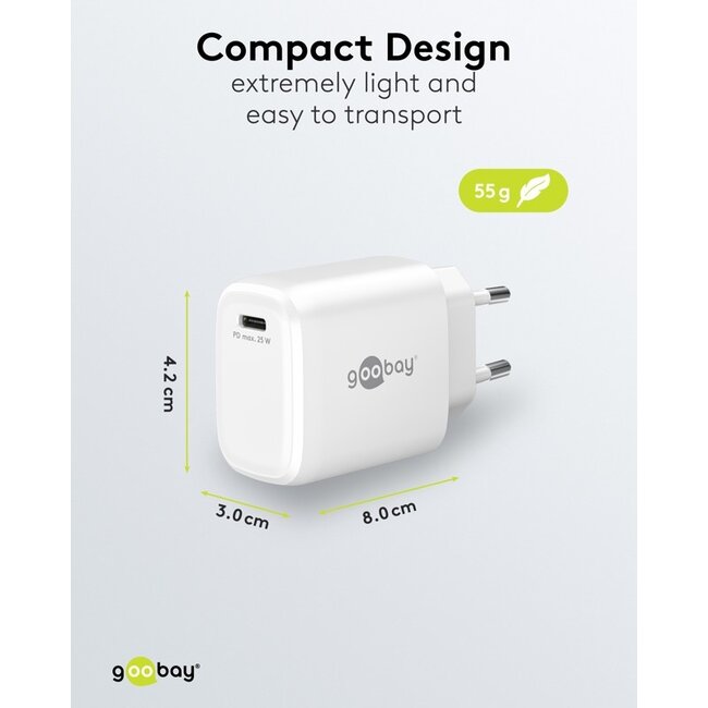 Goobay USB lader | USB-C PD | GaN | 25W | wit