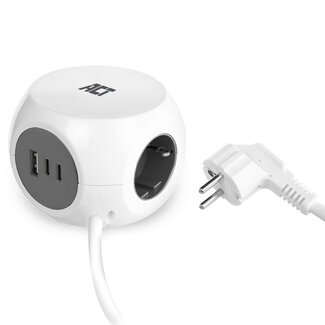 ACT ACT Stekkerdoos kubus met 3 type F stopcontacten, 30W Power Delivery USB-C/A poorten, kabellengte 1,5m