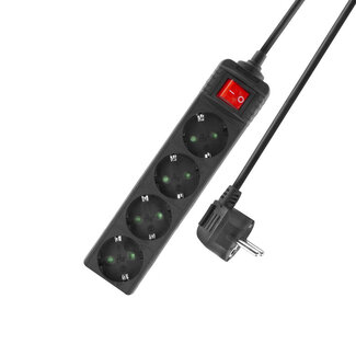 ACT ACT Stekkerdoos met lichtgevende schakelaar, 4 sockets, 2 m, zwart