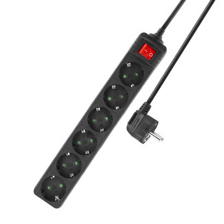 ACT ACT Stekkerdoos met lichtgevende schakelaar, 6 sockets, 3 m, zwart