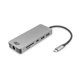 ACT ACT USB-C 4K docking station voor 1 HDMI monitor, ethernet, USB-C, USB-A, cardreader en PD pass-through