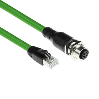 ACT ACT Industrial 3,00 meter Sensor kabel M12D 4-polig female chassis naar RJ45 male, Superflex Xtreme TPE kabel, afgeschermd