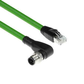 ACT ACT Industrial 5,00 meter Sensor kabel M12D 4-polig male right angled naar RJ45 male, Superflex Xtreme TPE kabel, afgeschermd