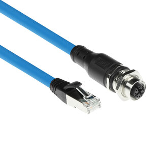 ACT ACT Industrial 5,00 meter Sensor kabel M12X 8-polig female chassis naar RJ45, Superflex SF/UTP TPE kabel, afgeschermd