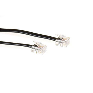 ACT ACT Zwarte 3 meter platte telefoonkabel met RJ11 connectoren