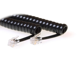 ACT ACT Zwarte 1,5 meter telefoon krulsnoer met RJ10 connectoren