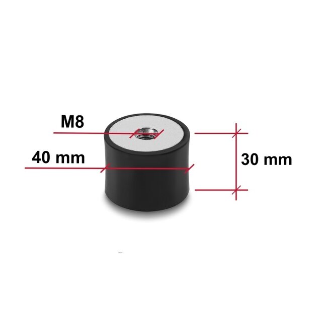 Delock Vibration Damper M8 x 1.25 mm D 40 x H 30 mm with 2 x internal thread 4 pieces black