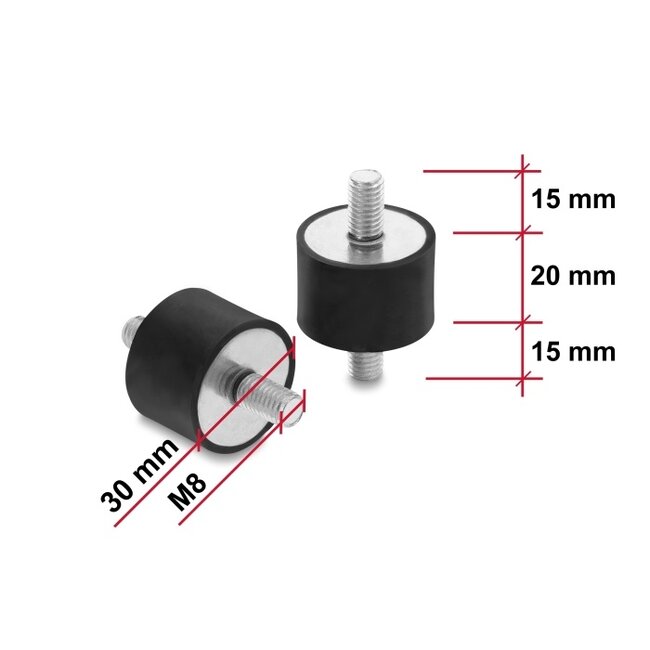 Delock Vibrationsdämpfer M8 x 1,25 mm D 30 x H 20 mm mit 2 x Außengewinde 4 Stück schwarz
