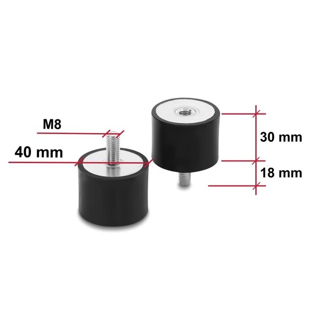 Delock Vibration Damper M8 x 1.25 mm D 40 x H 30 mm with internal and external thread 4 pieces black