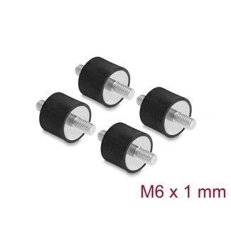 DeLOCK Delock Vibrationsdämpfer M6 x 1 mm D 20 x H 15 mm mit 2 x Außengewinde 4 Stück schwarz
