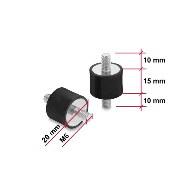 Delock Vibrationsdämpfer M6 x 1 mm D 20 x H 15 mm mit 2 x Außengewinde 4 Stück schwarz