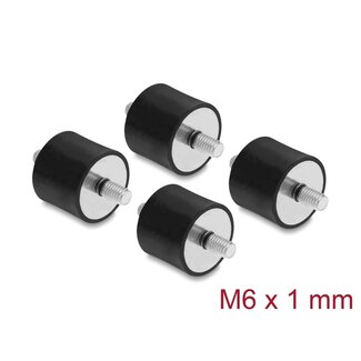 DeLOCK Delock Vibrationsdämpfer M6 x 1 mm D 25 x H 20 mm mit 2 x Außengewinde 4 Stück schwarz