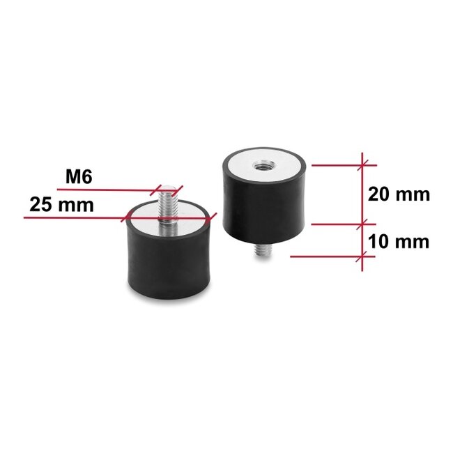 Delock Vibration Damper M6 x 1 mm D 25 x H 20 mm with internal and external thread 4 pieces black