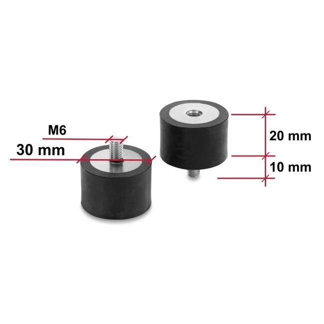 Delock Vibration Damper M6 x 1 mm D 30 x H 20 mm with internal and external thread 4 pieces black