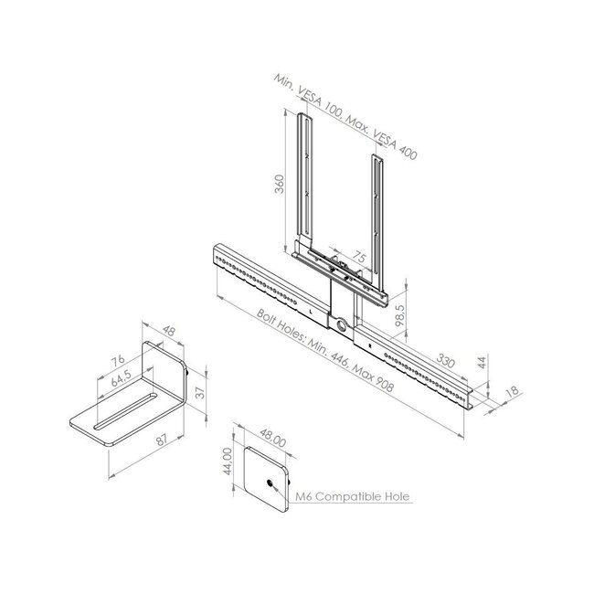 Frame voor soundbar universeel met centrale kolom
