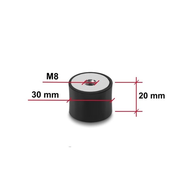 Delock Vibration Damper M8 x 1.25 mm D 30 x H 20 mm with 2 x internal thread 4 pieces black