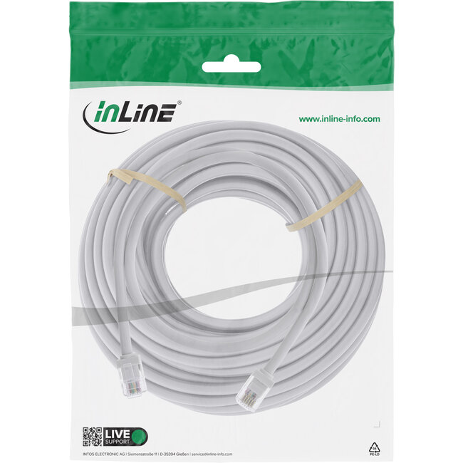InLine® Modular ronde kabel RJ12, stekker/stekker, 6-aderig, 6P6C, 15m