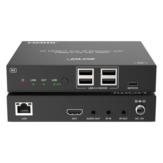 InLine® KVM Extender over IP, HDMI 4K/60Hz, 100m, Receiver (RX)
