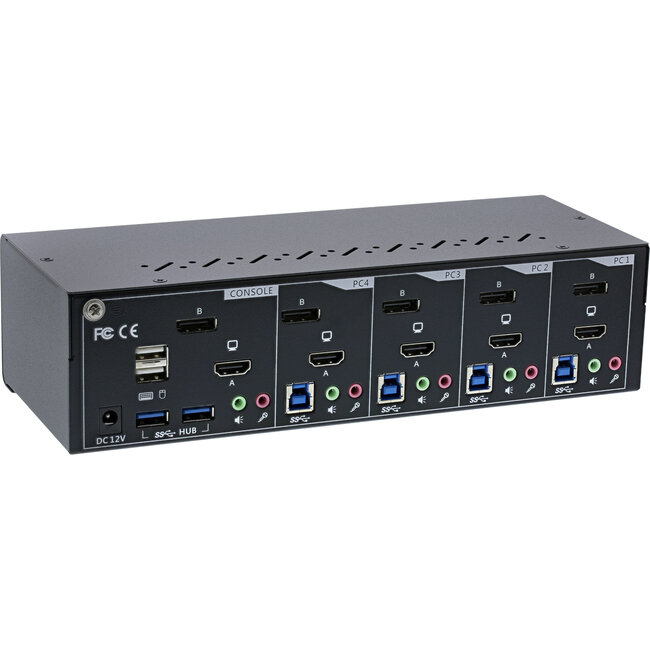 InLine® 4-Poorts Desktop KVM Switch, Dual Monitor, DP + HDMI, 4K, USB 3.0, Audio