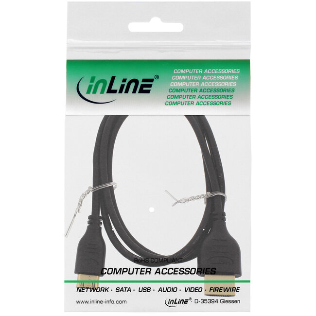 InLine® HDMI Superslim kabel A naar C, HS met ethernet,Premium,zwart/goud, 1,5m