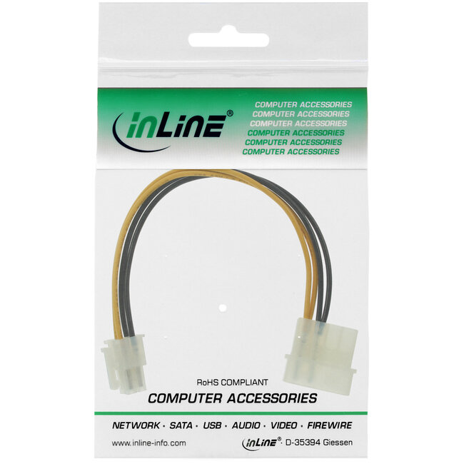 InLine® Interne power adapter, 4-pin voedingseenheid naar 4-pin, 0,20m