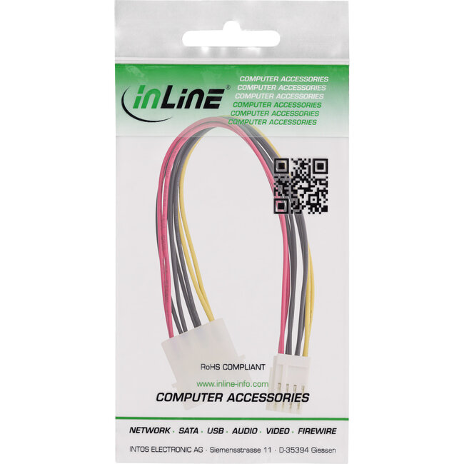 InLine® Power Y-kabel intern, 1x 5,25" naar 2x 3,5", 0,20m