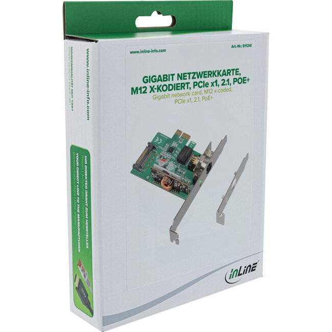 InLine® Gigabit netwerkkaart, M12 x-gecodeerd, PCIe x1, 2.1, PoE+