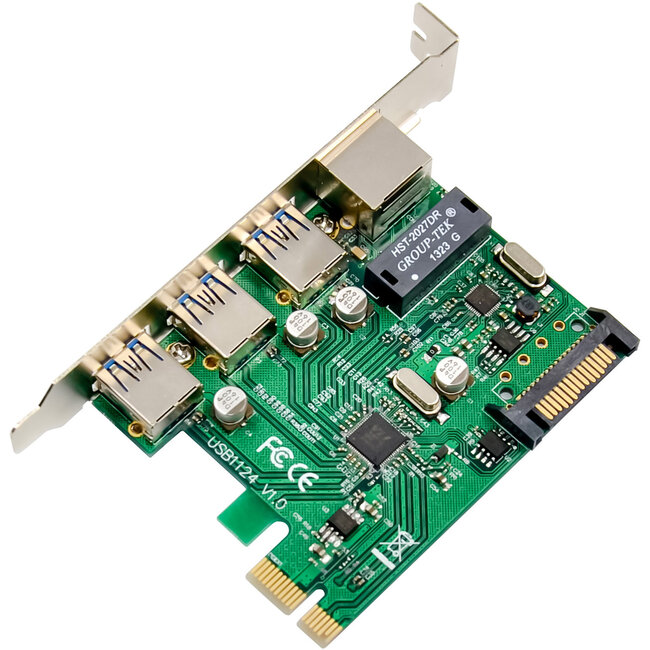 InLine® Combo kaart Gigabit netwerk en USB 3.2 Gen.1, 1x RJ45, 3x USB-A, PCIe x1