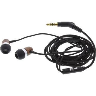InLine InLine® woodin-ear, in-ear headset met kabelmicrofoon en functietoets, walnoot