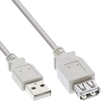 InLine InLine® USB 2.0-verlengkabel, stekker/contactdoos, type A, beige, 3m