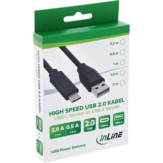 InLine InLine® USB 2.0-kabel, USB-C-stekker naar A-stekker, zwart, 1m