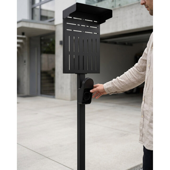 InLine® Universele muurboxstandaard XL met EV-oplaadkabelhouder, zwart
