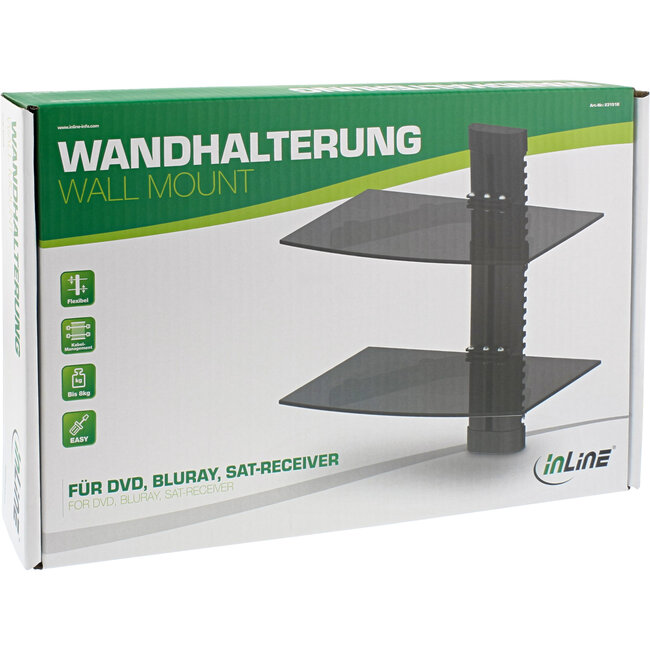 InLine® muurbeugel, voor DVD, Bluray, satellietontvanger, tot 8kg, zwart