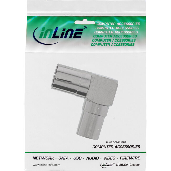 InLine® Antenne Koaxial Verbinder Male/Female, 90° gewinkelt, Metall