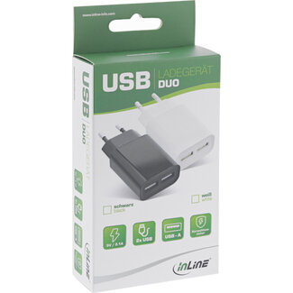 InLine InLine® USB lader DUO, voeding 2-voudig, 100-240V naar 5V/2.1A, wit