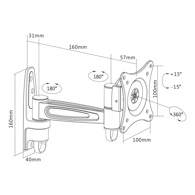 InLine® Muurbeugel, voor monitoren tot 69cm (27"), max. 15kg, eendelige arm