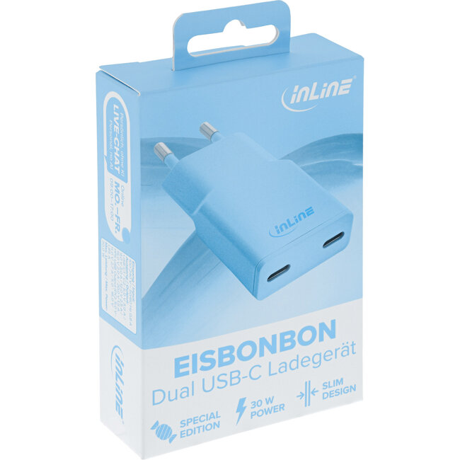 InLine® USB-C lader, 30 W, GaN, Dual USB-C, PD/PPS, ijssnoepje
