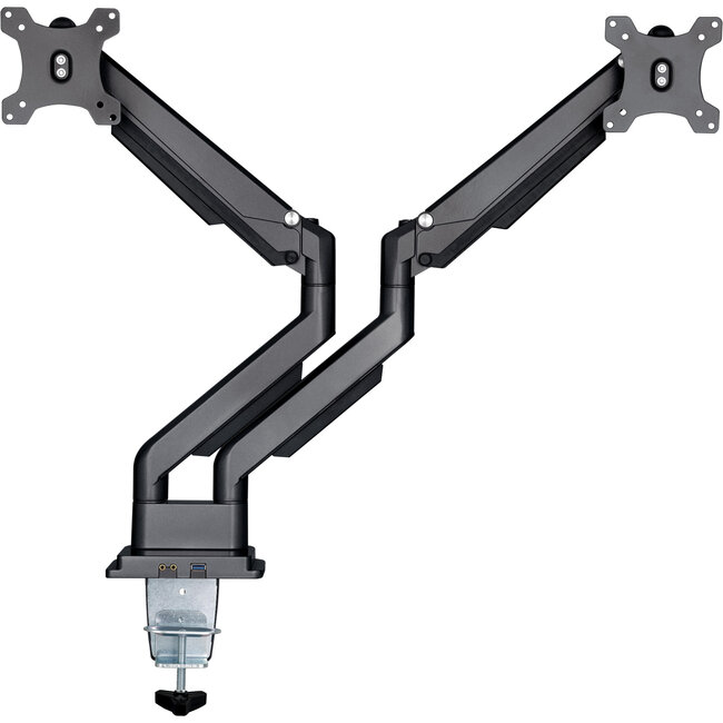 InLine® bureausteun met lifter & USB/audio, 2 monitoren tot 81cm (32"), zwart
