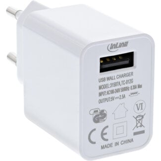 InLine InLine® USB-oplader enkel, voedingseenheid, 100-240V tot 5V/2,5A, wit