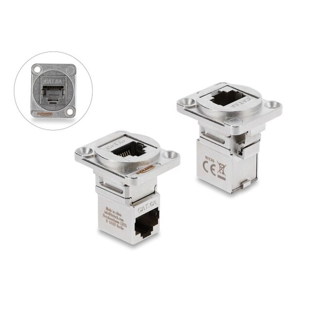 Delock D-Type Module RJ45 jack to jack 90° angled Cat.6A silver
